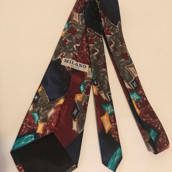 Mens 58” Milano Brand 100% Silk Dress Tie - Picture 3 of 5